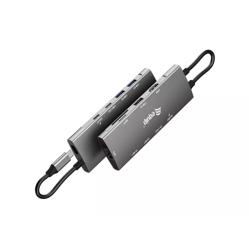Equip USB-C 9-in-1-monitoimiadapteri, HDMI 4K/60Hz, Gigabit-LAN, USB 3.2 GEN1, SD/TF, 100W USB PD