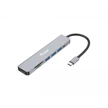 Equip USB-C 7-in-1-monitoimiadapteri, HDMI 4K/60Hz, USB 3.2 Gen1 x3, TF/Micro SD, 100W USB PD