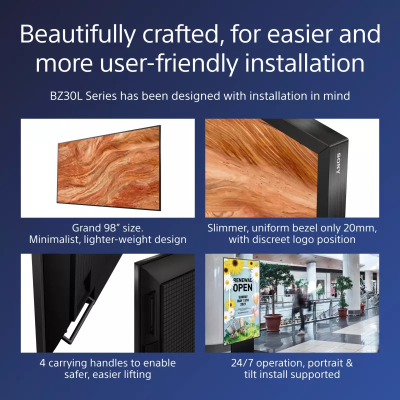 Sony BRAVIA FW-98BZ30L 4K HDR Full Array LED ammattilaisnäyttö, 440 cd/m2, 24/7 ja 5 vuotta PrimeSupport