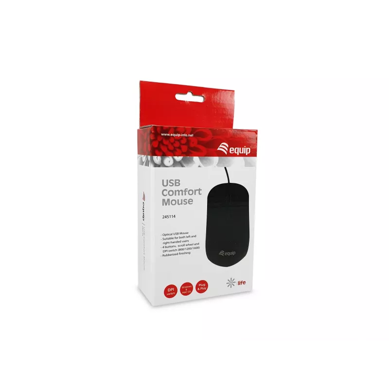 Equip USB Comfort hiiri, molempikätinen, optinen, USB Type-A, 1600 DPI, musta