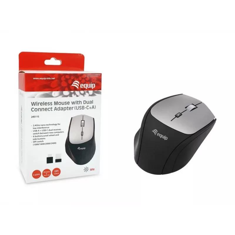 Equip 245115 langaton hiiri Dual-Connect-adapterilla (USB-C+A)