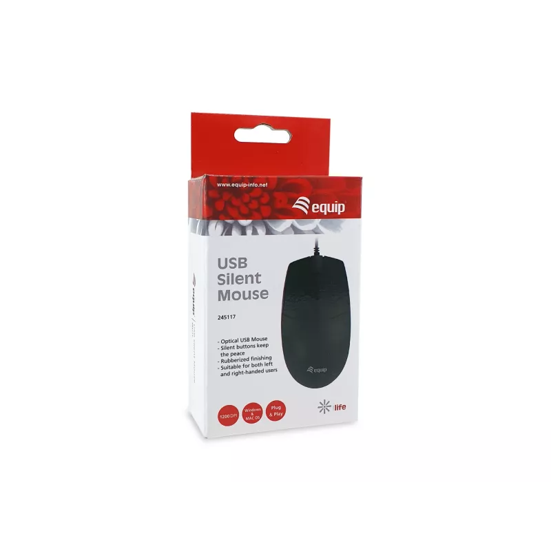 Equip USB Silent hiiri, molempikätinen, optinen, USB Type-A, 1200 DPI, musta