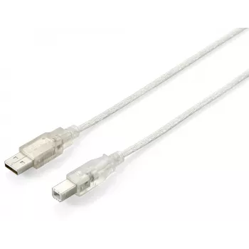 Equip USB 2.0 Type-A - Type-B -kaapeli, 3,0 m, läpinäkyvä hopea