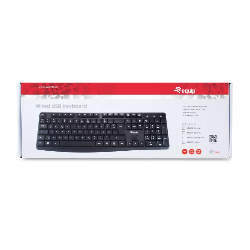 Equip johdollinen USB-näppäimistö, täysikokoinen (100%), johdollinen, USB, QWERTY, musta