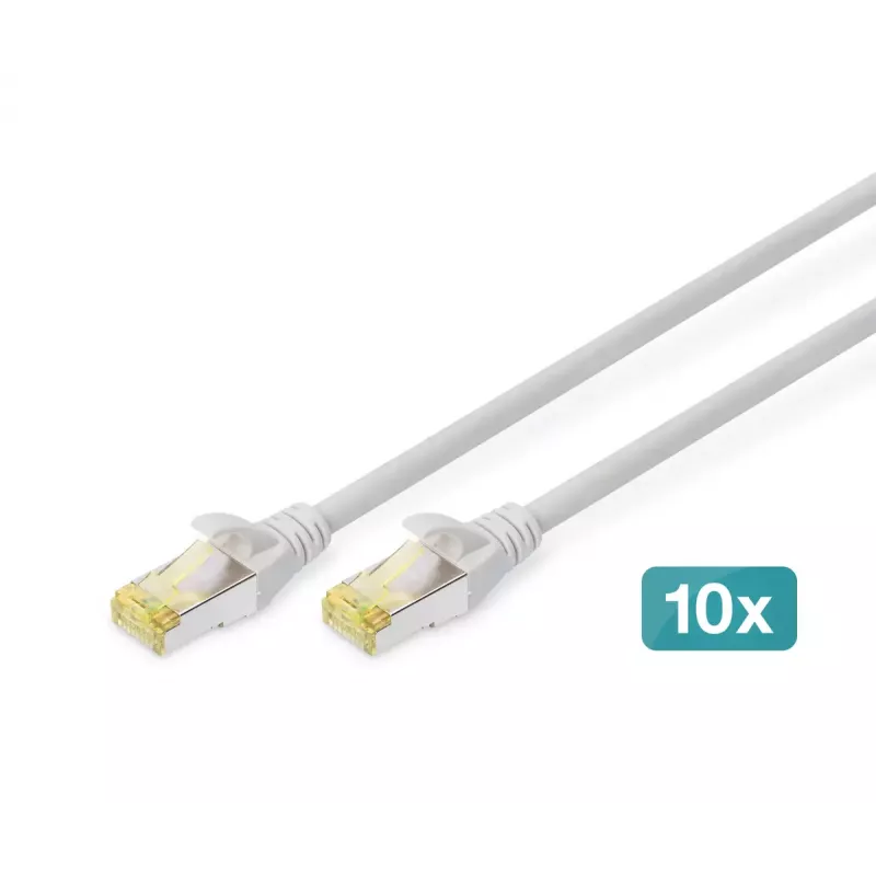 DIGITUS verkkopatchkaapeli - CAT6a - S/FTP - Snagless - Cu - 0,25 m - harmaa - 10 kpl:n pakkaus