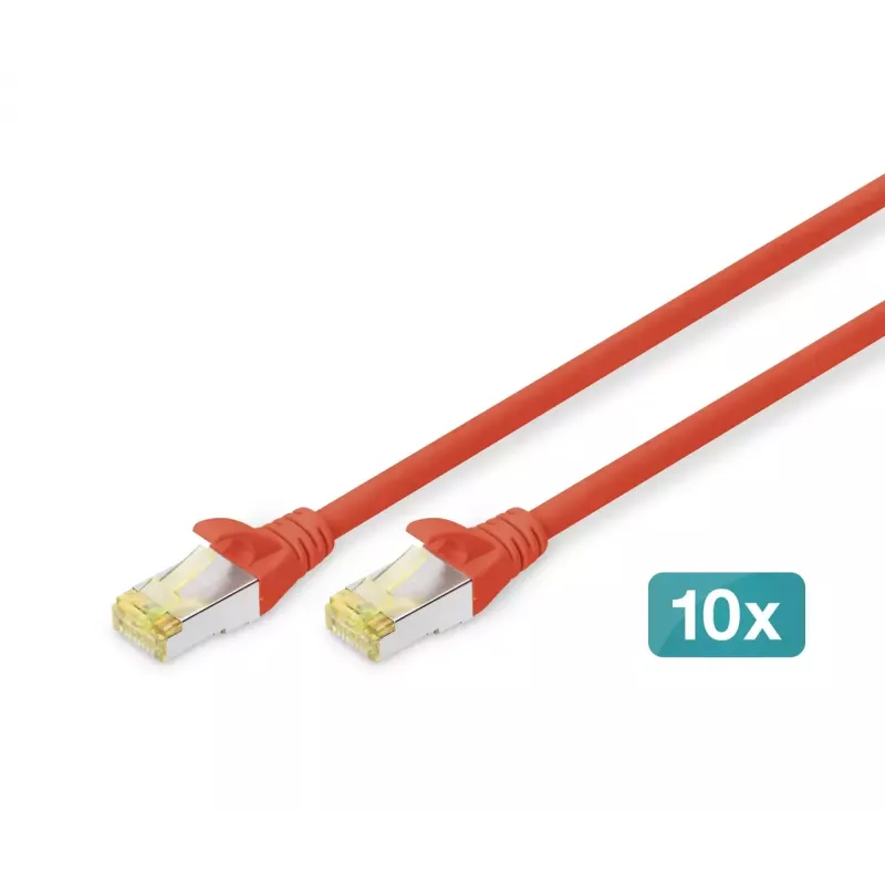 DIGITUS verkkopatchkaapeli - CAT6a - S/FTP - Snagless - 3 m - punainen - 10 kpl:n pakkaus