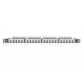 DIGITUS modulaarinen patchpanel, suojattu 24-porttinen, merkintäkenttä, 0,5HE, rack-asennus, väri musta RAL 9005