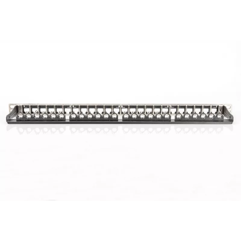 DIGITUS modulaarinen patchpanel, suojattu 24-porttinen, merkintäkenttä, 0,5HE, rack-asennus, väri musta RAL 9005