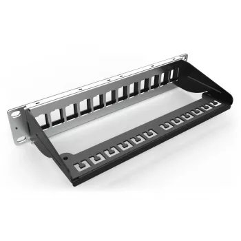 DIGITUS modulaarinen patch panel, suojattu 12-porttinen, tyhjä, 1U, 254mm (10 tuuman) rack-asennus väri musta RAL 9005