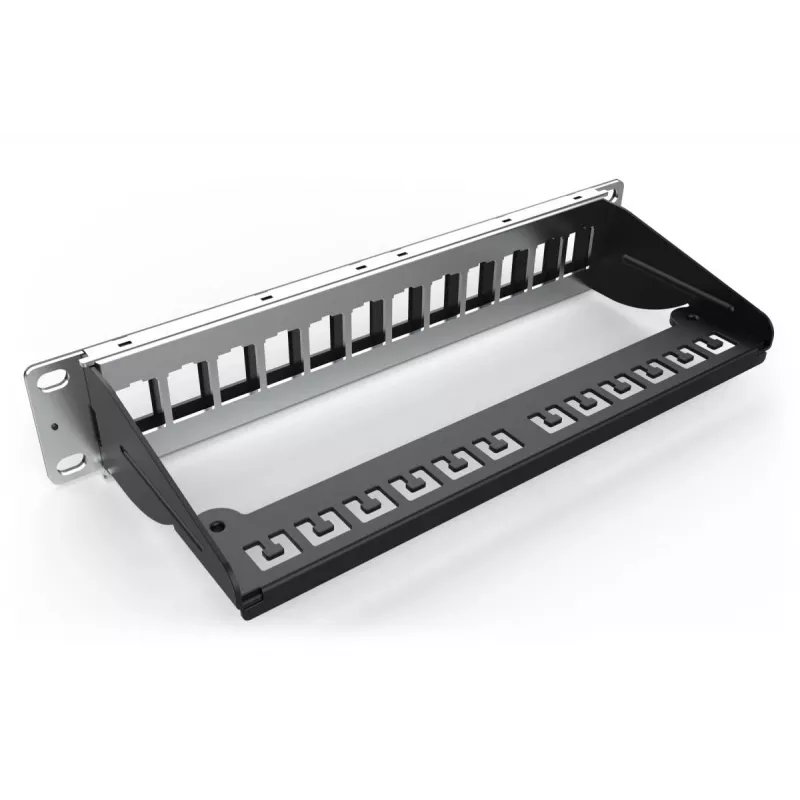 DIGITUS DN-91420 modulaarinen kytkentäpaneeli, 12 porttia, suojattu, tyhjä, 1U, 10" (254 mm), musta RAL 9005