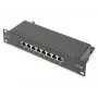 DIGITUS patchpanel CAT6A suojattu, 8-porttinen 1U, 10 tuuman rack-asennus, musta RAL 9005