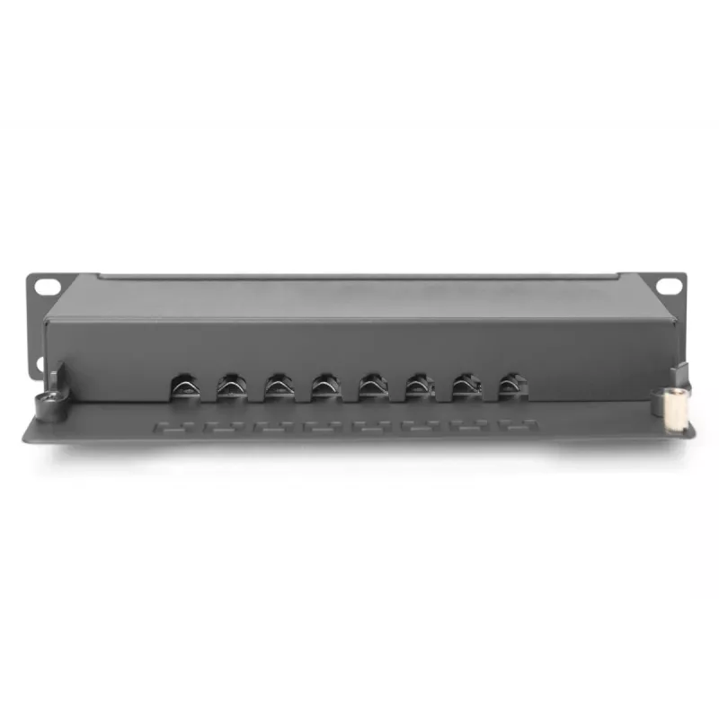 DIGITUS patchpanel CAT6A suojattu, 8-porttinen 1U, 10 tuuman rack-asennus, musta RAL 9005