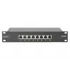 DIGITUS patchpanel CAT6A suojattu, 8-porttinen 1U, 10 tuuman rack-asennus, musta RAL 9005