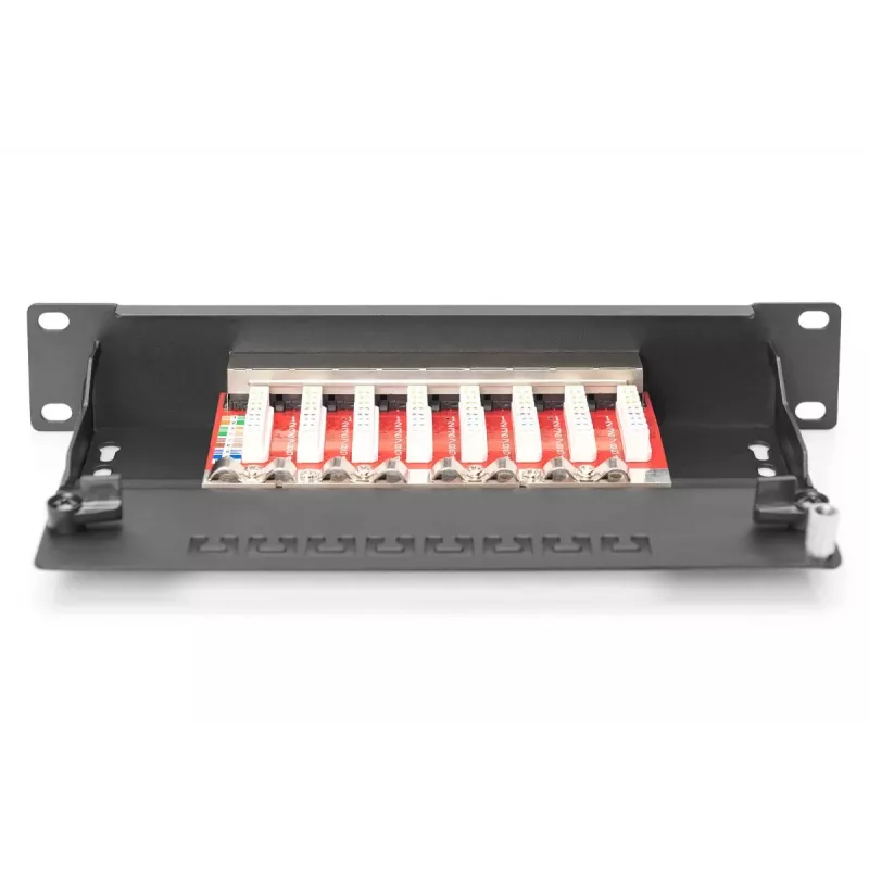 DIGITUS patchpanel CAT6A suojattu, 8-porttinen 1U, 10 tuuman rack-asennus, musta RAL 9005