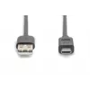 DIGITUS ASSMANN USB Type-C -liitäntäkaapeli, Type-C–A uros/uros, 3 m, 3A, 480 MB/s, versio 2.0, musta