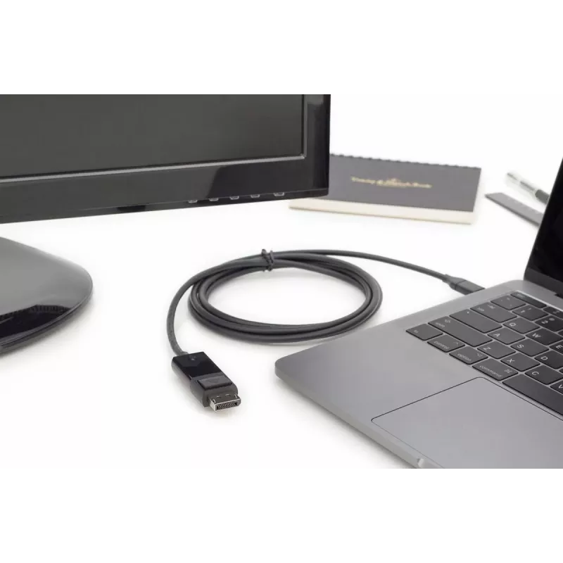 DIGITUS USB Type-C -adapterikaapeli, Type-C–DP M/M, 2 m 4K/60 Hz, 32,4 Gbit/s, CE, musta