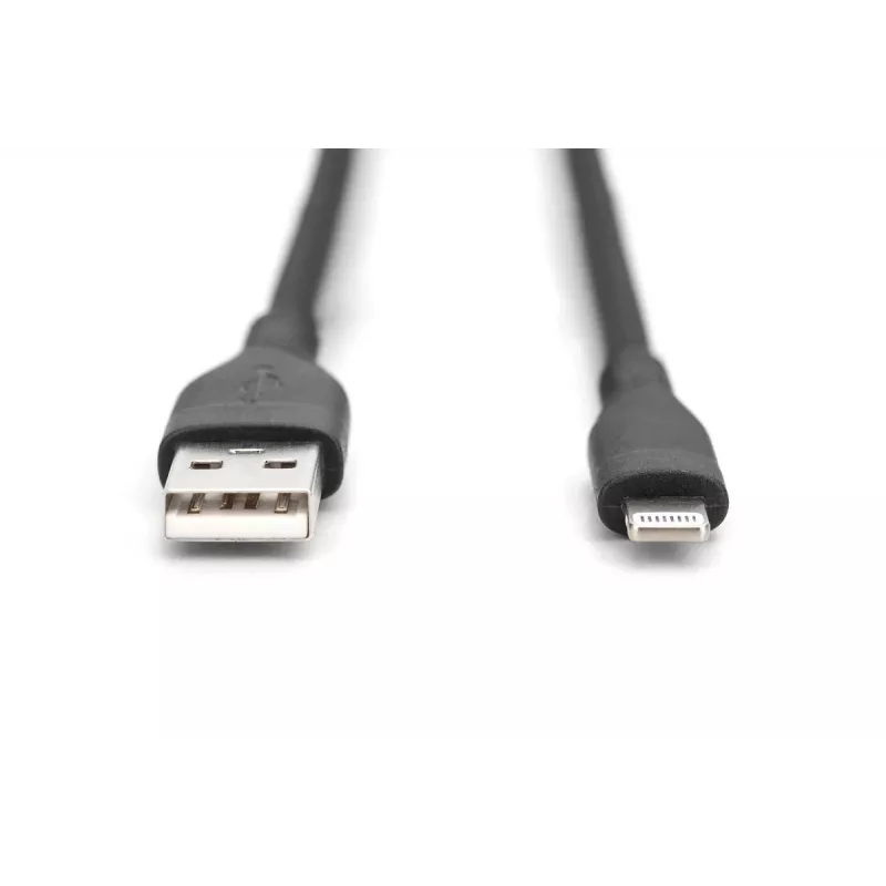 DIGITUS USB-silikoni-latauskaapeli USB-A – Lightning USB 2.0 12W – 1 m musta