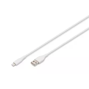 DIGITUS USB-silikoni-latauskaapeli USB-A – Lightning USB 2.0 12W – 1 m valkoinen