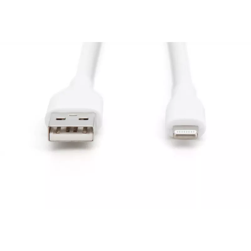 DIGITUS USB-silikoni-latauskaapeli USB-A – Lightning USB 2.0 12W – 1 m valkoinen