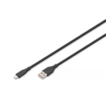 DIGITUS USB-silikoni-latauskaapeli USB-A – Lightning 2 m USB 2.0 12W – 2 m musta