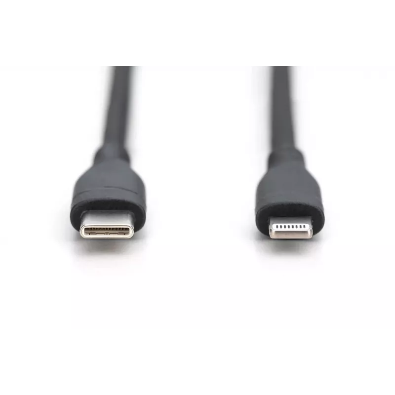 DIGITUS USB-silikoni-latauskaapeli USB-C – Lightning USB 2.0 60W – 50 cm musta