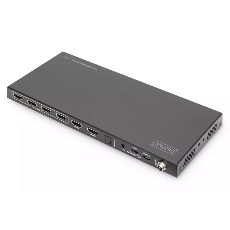DIGITUS 4x 2 HDMI -matriisikytkin 4K/60Hz skaalaimella EDID ARC HDCP 2.2 18 Gbps