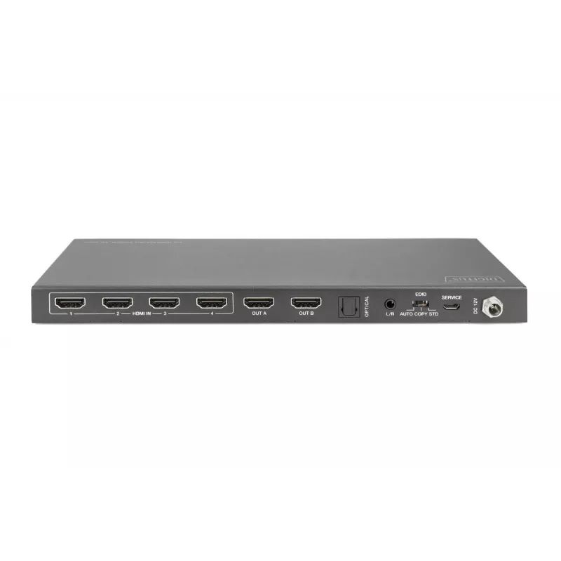 DIGITUS 4x 2 HDMI -matriisikytkin 4K/60Hz skaalaimella EDID ARC HDCP 2.2 18 Gbps