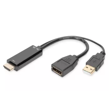 Digitus 4K HDMI -adapteri HDMI–DisplayPort 0,2 m HDMI Type-A USB