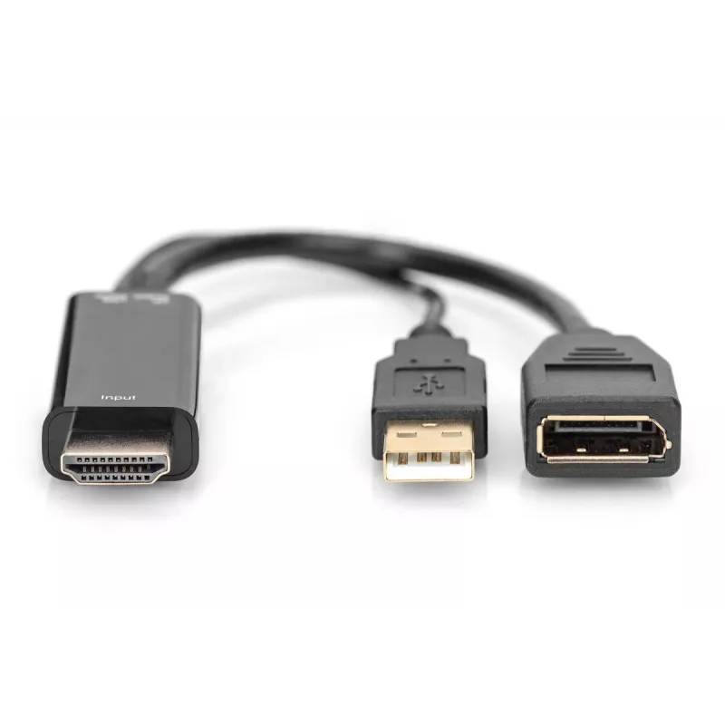 Digitus 4K HDMI -adapteri HDMI–DisplayPort 0,2 m HDMI Type-A USB
