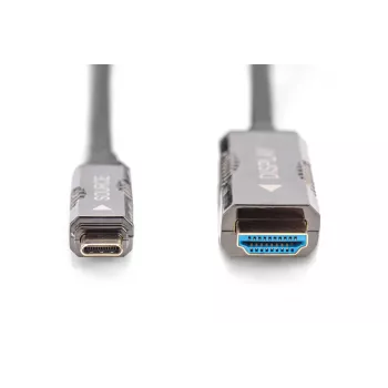 DIGITUS USB – Type-C–HDMI AOC FO -adapterikaapeli HDMI versio 2.0; max 4Kx2K@60Hz; 20 m