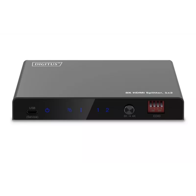 DIGITUS 1x2 HDMI -jakaja – 8K/60Hz (4:4:4), Toslink, stereo, EDID-ohjaus