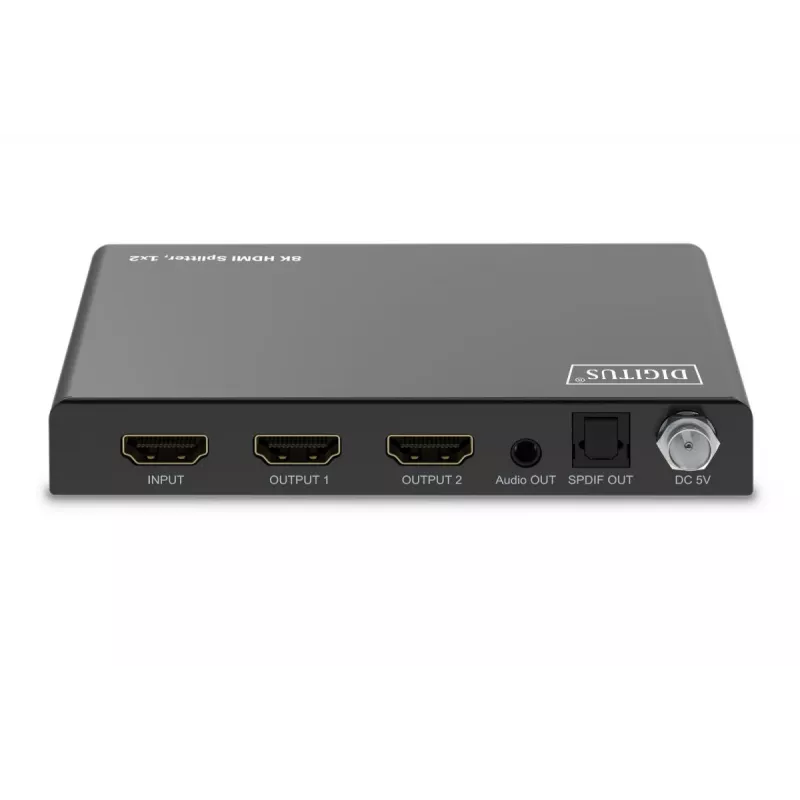 DIGITUS 1x2 HDMI -jakaja – 8K/60Hz (4:4:4), Toslink, stereo, EDID-ohjaus