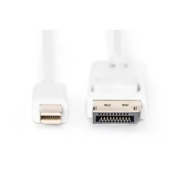 DIGITUS DisplayPort-liitäntäkaapeli Mini DP - DP M/M 2 m lukituksella DP 1.1a mukainen valkoinen