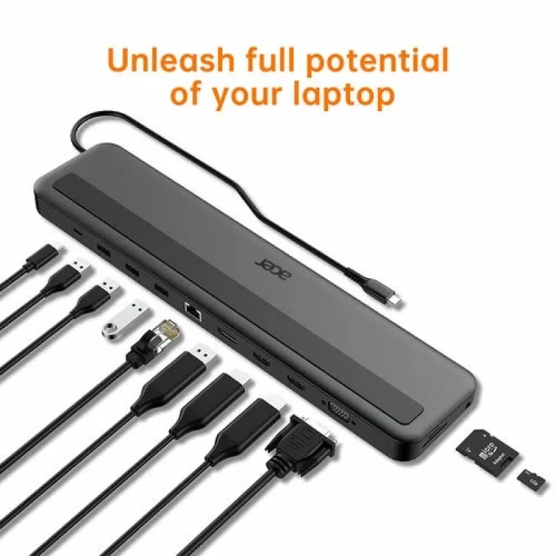 Acer 13-in-1 Type-C -minitelakka johdollinen USB 3.2 Gen 1 musta