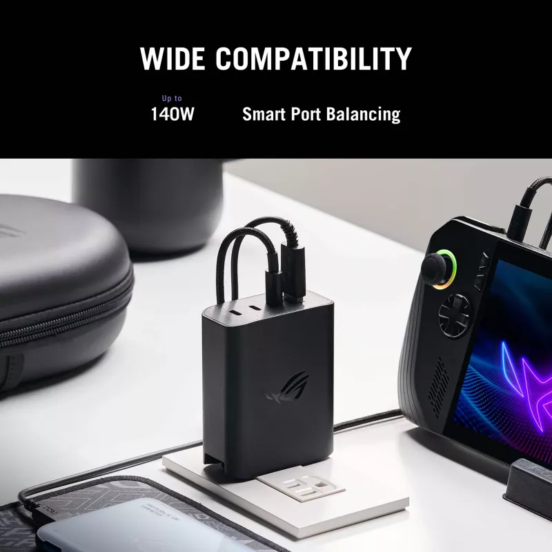 ASUS ROG 140W USB-C GaN universaali musta AC pikalataus sisäkäyttöön