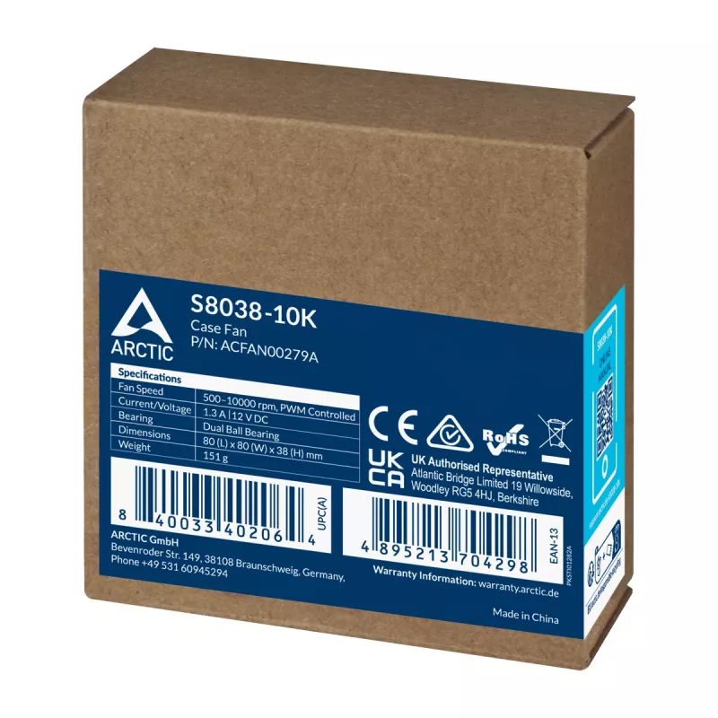 ARCTIC S8038-10K - 80 mm palvelintuuletin, tuuletin, 8 cm, 173,3 m³/h, musta