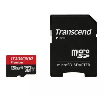 TRANSCEND 128GB Micro SDHC Class 10 UHS-1 adapterilla