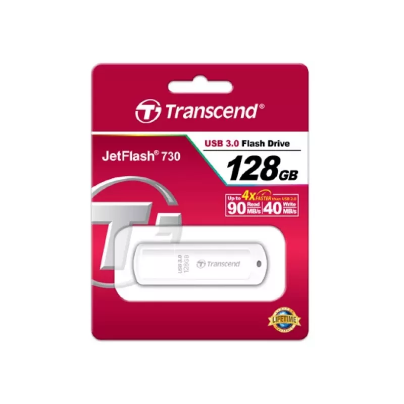 TRANSCEND Jetflash 730 - 128GB USB-muistitikku - USB 3.0 - valkoinen