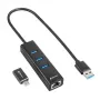 SHARKOON USB-keskitin - 3-porttinen USB 3.2 Gen 1 alumiini + Ethernet musta