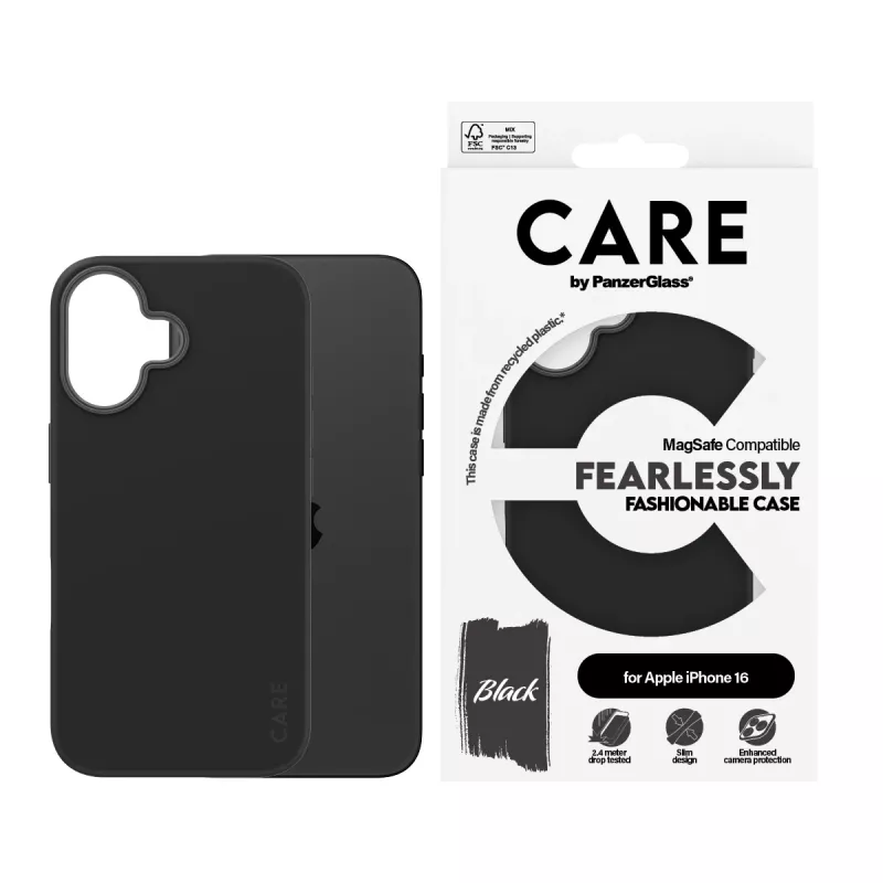 PanzerGlass CARE™ by ® -kotelo, musta, MagSafe-yhteensopiva, iPhone 16