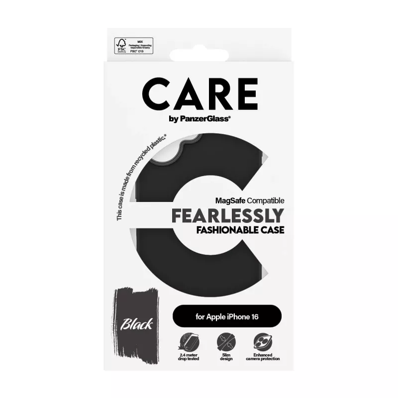 PanzerGlass CARE™ by ® -kotelo, musta, MagSafe-yhteensopiva, iPhone 16
