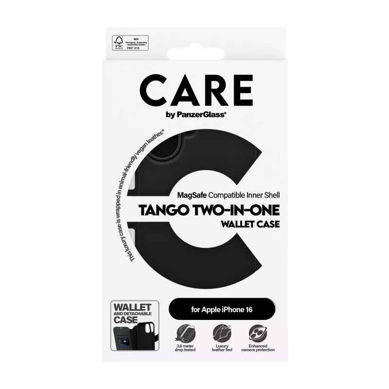 PanzerGlass CARE™ by ® Tango 2-in-1 -lompakkokotelo, MagSafe-yhteensopiva, iPhone 16