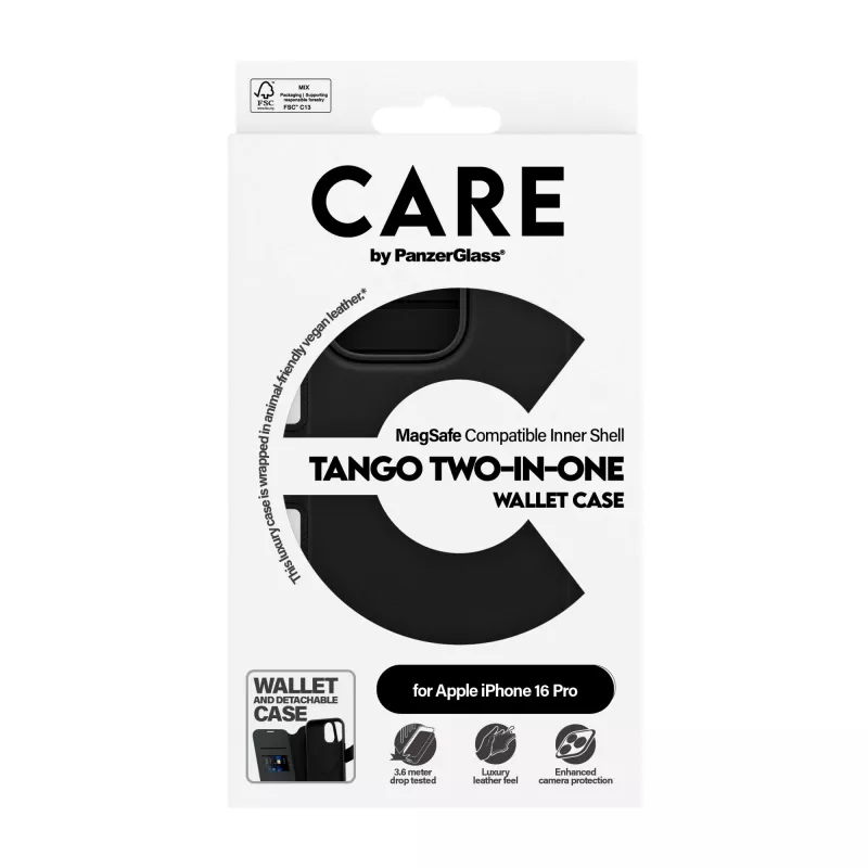PanzerGlass CARE™ by ® Tango 2-in-1 -lompakkokotelo, MagSafe-yhteensopiva, iPhone 16 Pro