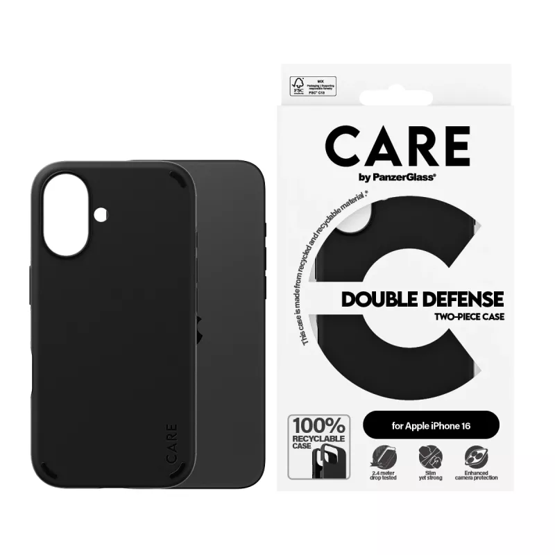 PanzerGlass CARE™ by ® Double Defense -kotelo, musta, iPhone 16, kotelo, Apple, Apple - iPhone 16, musta