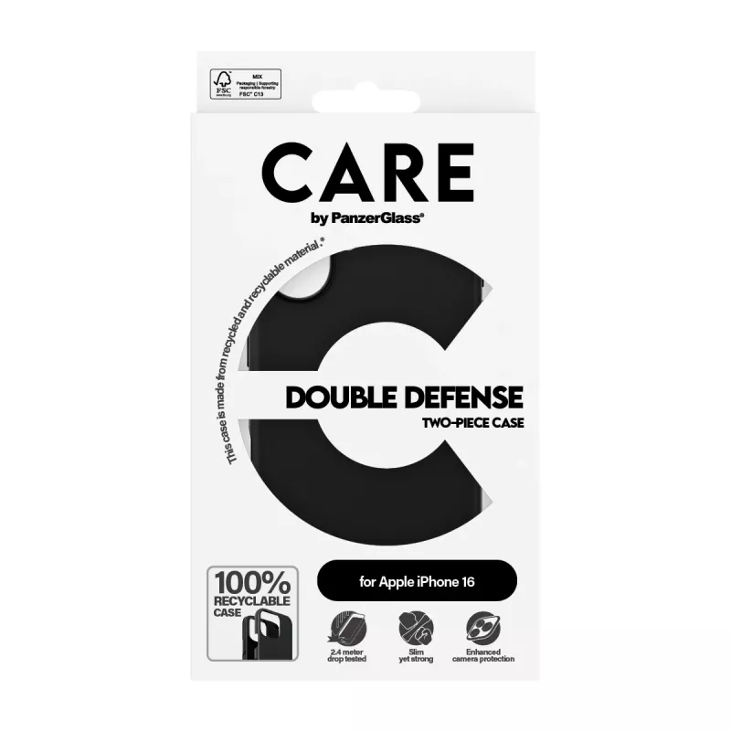 PanzerGlass CARE™ by ® Double Defense -kotelo, musta, iPhone 16, kotelo, Apple, Apple - iPhone 16, musta