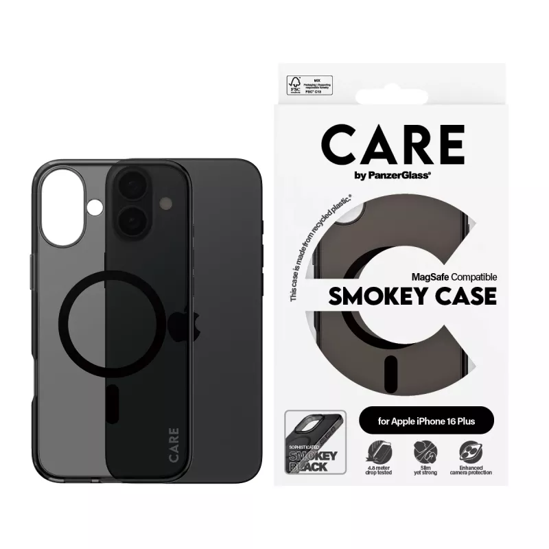 PanzerGlass CARE™ by ® Urban Combat -kotelo, Smokey, musta, MagSafe-yhteensopiva, iPhone 16 Plus