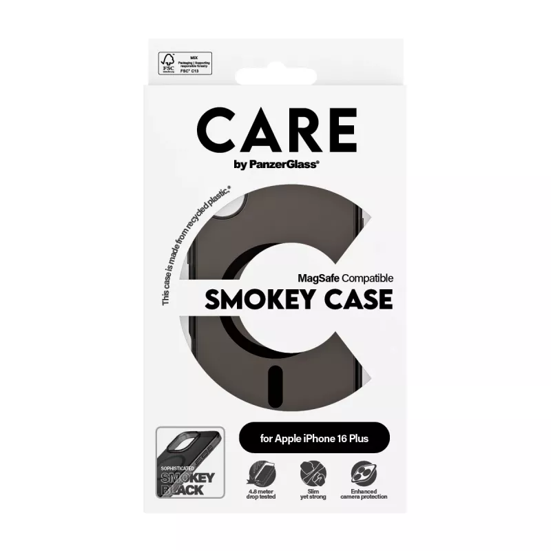 PanzerGlass CARE™ by ® Urban Combat -kotelo, Smokey, musta, MagSafe-yhteensopiva, iPhone 16 Plus
