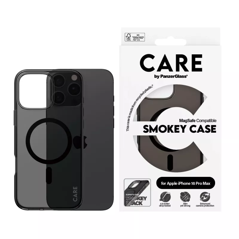 PanzerGlass CARE™ by ® Urban Combat -kotelo, Smokey, musta, MagSafe-yhteensopiva, iPhone 16 Pro Max