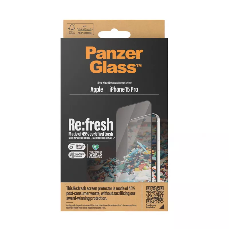 PanzerGlass ® Re:fresh-näytönsuoja iPhone 15 Pro | Ultra-Wide Fit EasyAlignerilla