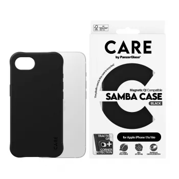 PanzerGlass CARE™ by ® Samba -kotelo, musta, Qi-yhteensopiva, iPhone 17e | 16e